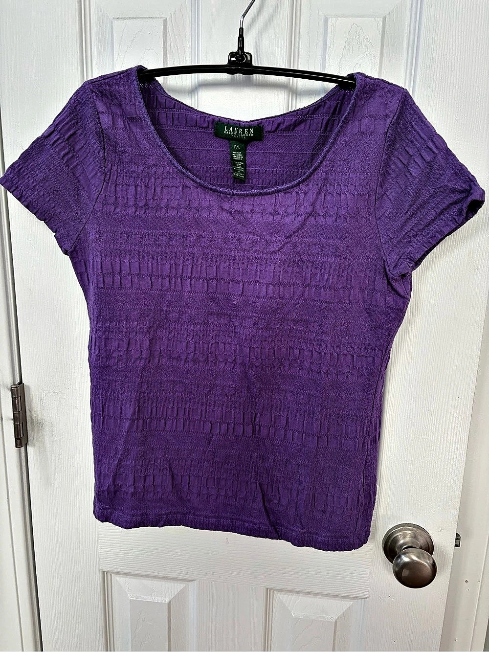 Lauren Ralph Lauren Short Sleeve Textured Top in Purple Size P/L